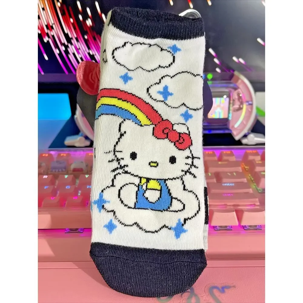 Hello Kitty 2 Pack Pair No Show Socks Gray Rainbow Pink 2024 Sanrio Bow Glasses